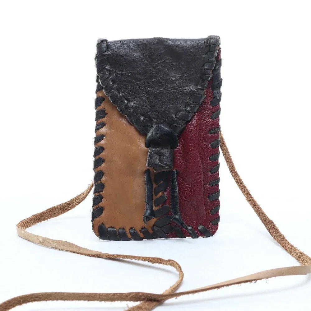 Hand Made Leather Phone Case Cash Card Mini Bag 7x4x1/2 Brown/Tan